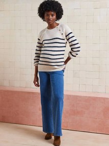 Camisola estilo marinheiro, com abertura nos ombros, especial gravidez e amamentação marinho