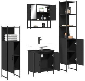 4 pcs conjunto móveis casa de banho derivados de madeira preto