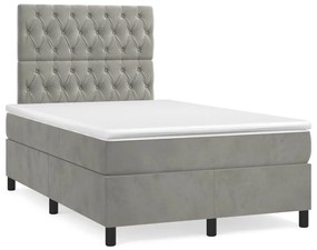 vidaXL Cama boxspring com colchão 120x190 cm veludo cinzento-claro