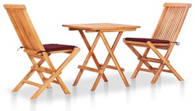 Conjunto bistrô c/ almofadões vermelho tinto 3 pcs teca maciça