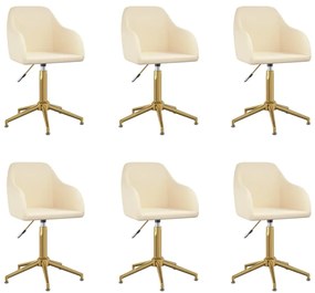 vidaXL Cadeiras de jantar giratórias 6 pcs veludo cor creme