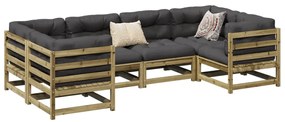 6 pcs conjunto sofás de jardim c/ almofadões pinho impregnado