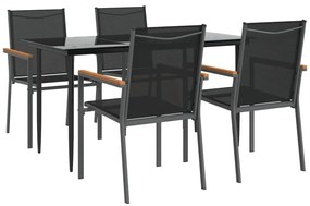 5 pcs conjunto de jantar para jardim textilene e aço preto