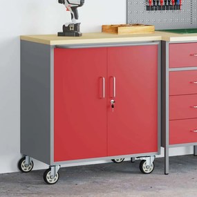 vidaXL Armário de Ferramentas com Rodas e Portas Fecháveis Vermelho 75x45x85 cm Aço