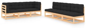 vidaXL 6 pcs conjunto lounge de jardim c/ almofadões pinho maciço