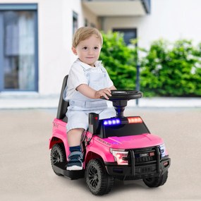 Carro de Polícia Elétrico para Crianças  Bateria 6V  com Megafone Alarme Luz para 18-60 Meses 62 x 44 x 43 cm Rosa