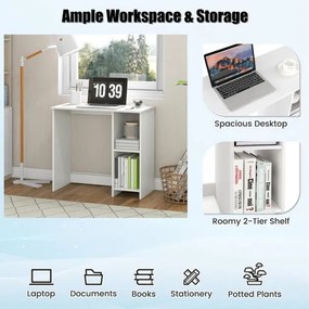 Secretaria compacta 80 x 40 cm com 2 prateleiras Design moderno que economiza espaço para casa e escritório Branco