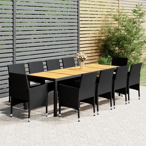 vidaXL 11 pcs conjunto de jantar para jardim vime PE preto
