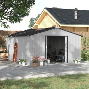 Abrigo de Jardim Exterior para Armazenamento de Ferramentas com 4 Janelas 12,4 m² 340x386x200 cm Branco e Cinza Escuro