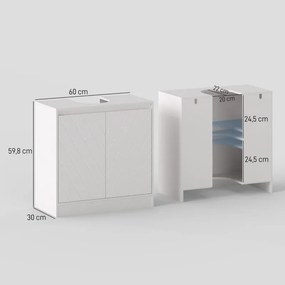Móvel casa de Banho 60x30x59,8 cm para Lavatório Pousar (NÃO INCLUIDO) com 2 Portas e Prateleira Ajustável para Lavatórios com ou sem Pedestal Branco