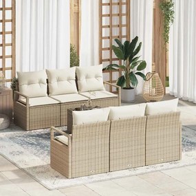Conjunto de Sofá para Jardim vidaXL de 7 Peças com Almofadas Bege Rattan Poliéster