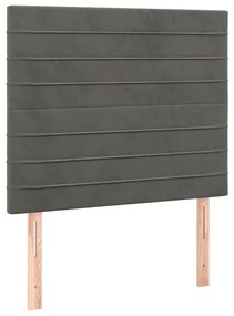 Cama box spring c/ colchão/LED 100x200cm veludo cinzento-escuro