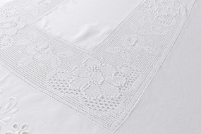 180x350 cm - Toalha de mesa de linho bordada C/ crochê a mão