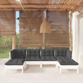 6 pcs conjunto lounge de jardim c/ almofadões pinho branco