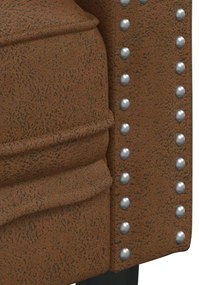 2 pcs conj. de sofás chesterfield camurça artificial castanho