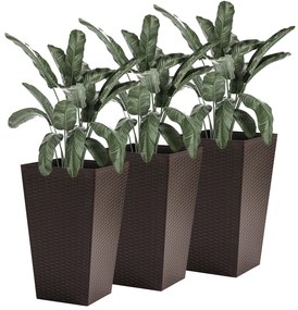 Outsunny Conjunto de 3 Vasos Quadrados para Plantas Flores 3 Vasos com Imitação de Vime para Jardim 36,5x36,5x61cm Marrom | Aosom Portugal