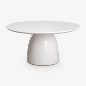 Mesa De Jardim Redonda Ø150 Cm Em Cimento Numira Branco Brilhante - Sklum