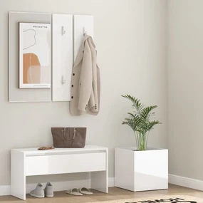vidaXL Conj. móveis de corredor derivados de madeira branco brilhante