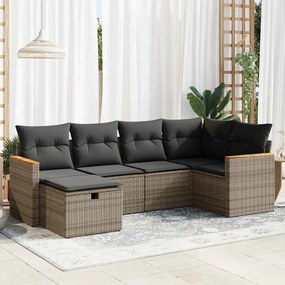 vidaXL 6 pcs conjunto sofás de jardim com almofadões vime cinzento