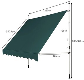 Toldo Telescópico e Retrátil 250 cm Resistente aos Raios UV Impermeável com Manivela Altura Regulável para Janela Varanda Jardim Verde