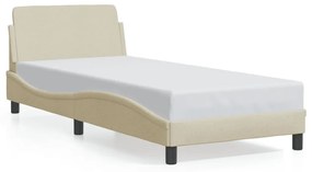 Estrutura de cama c/ cabeceira tecido cor creme 90x200 cm