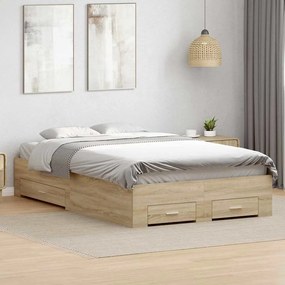 Estrutura de Cama Carvalho Sonoma 140x200 cm Madeira Engenheirada