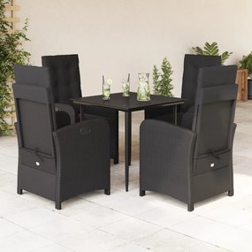 5 pcs conjunto de jantar p/ jardim c/ almofadões vime PE preto