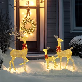 3 veados luminosos de Natal, em forma de família de veados, renas luminosas de Natal, em aço, 283 LED de luz branca quente