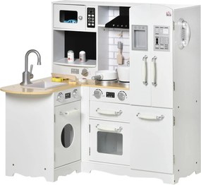 Cozinha Infantil de Madeira para Crianças de 3-6 Anos com Sons 14 Acessórios Cozinha Infantil com Telefone Lavatório Microondas e Grifo 82x65x87cm Bra