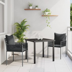 vidaXL Conjunto de Jantar de Jardim com 3 Peças e Almofadas preta em Rattan Poliéster