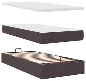 Estrutura cama otomana colchão 90x190 cm tecido castanho escuro