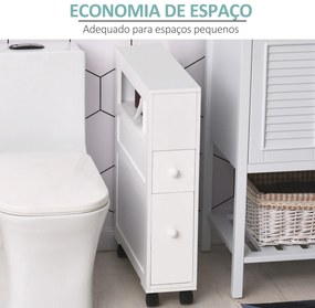 Armário Casa de Banho para Espaços Reduzidos com 4 Rodas Prateleira Aberta e Gavetas 16x52x71,5 cm Branco
