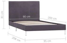 Estrutura de cama 90x200 cm tecido cinzento