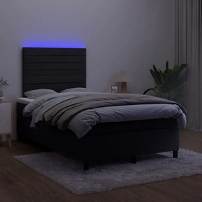 Cama box spring c/ colchão e LED 120x190 cm couro artif. preto