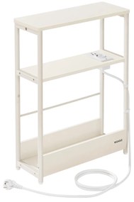Mesa lateral fina VASAGLE com filtro de linha, mesa de cabeceira de 3 níveis, mesa lateral, para espaços pequenos, porta-revistas, sala de estar, quarto, escritório, branco creme LET335W02