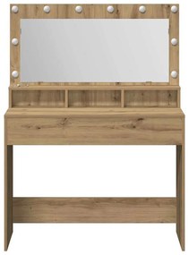 Mesa de Maquilhagem com Luzes LED em Carvalho Artesanal, 100x41x135 cm