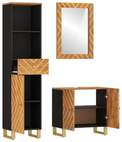 3 pcs conjunto de móveis p/ WC mangueira maciça castanho/preto