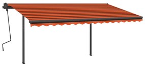 Toldo retrátil manual com LEDs 4,5x3,5 m laranja e castanho