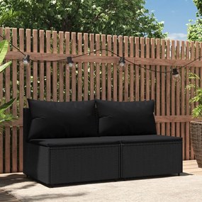 vidaXL Sofás de centro p/ jardim c/ almofadões 2 pcs vime PE preto