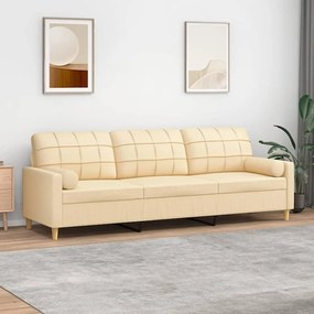 vidaXL Sofá 3 lugares c/ almofadas e almofadões 210cm tecido cor creme