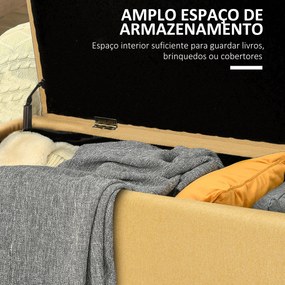 Banco de Armazenamento Estofado em Linho com Tampa Abatível e Pés de Aço para Dormitório Sala de Estar Entrada Carga Máxima 150kg 102x40x39,5cm Amarel