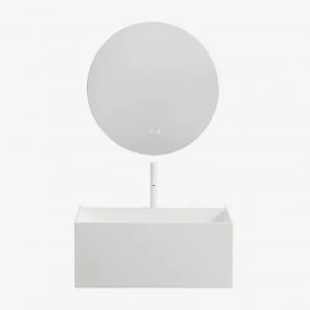 Conjunto De Móveis De Banheiro De Resina Com Pia Integrada E Luz Led Nerine Branco & Redondo Led E Anti-embaciamento Ø70 Cm Solyn & - Sklum
