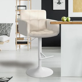 Banco de bar Los Angeles em veludo com estrutura branca 93-113 x 60 x 56 cm Creme