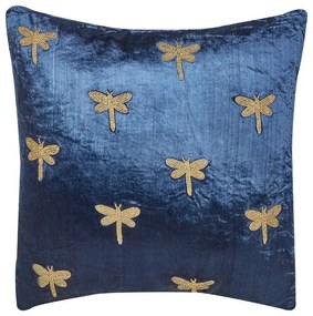 Almofada decorativa padrão de libelinhas veludo azul marinho 45 x 45 cm BLUESTEM Beliani