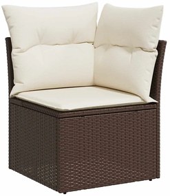 7 pcs conjunto de sofás jardim c/ almofadões vime PE castanho