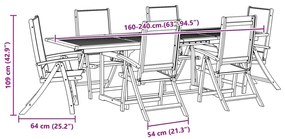 7 pcs conjunto de jantar para jardim acácia maciça e textilene