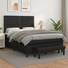 vidaXL Cama com molas/colchão 140x200 cm couro artificial preto