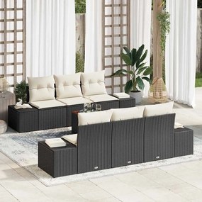 vidaXL Conjunto de Sofá de Jardim de 7 peças com Almofadas Preto Vime PE