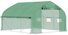Outsunny Estufa Tipo Túnel 347x300x200 cm Estufa de Jardim com Porta Enrolável 6 Janelas Cobertura PE 140g/m² Estrutura de Aço Galvanizado para Cultivos Plantas Flores Verde