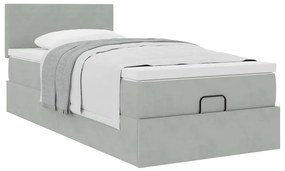 Estrutura cama otomana colchão 90x190 cm veludo cinzento claro